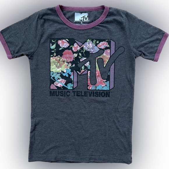 Urban Outfitters Tops - MTV Viacom Charcoal Gray T-Shirt with Floral Logo Women’s Size Small